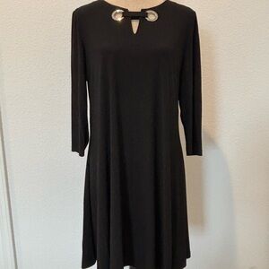 Anne Klein Black Long Sleeve Dress with Silver Detail